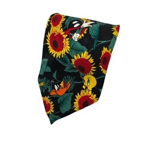 Vintage 1994 Looney Tunes Mania Silk ‎ Tie Sunflowers and Loony Tunes Characters